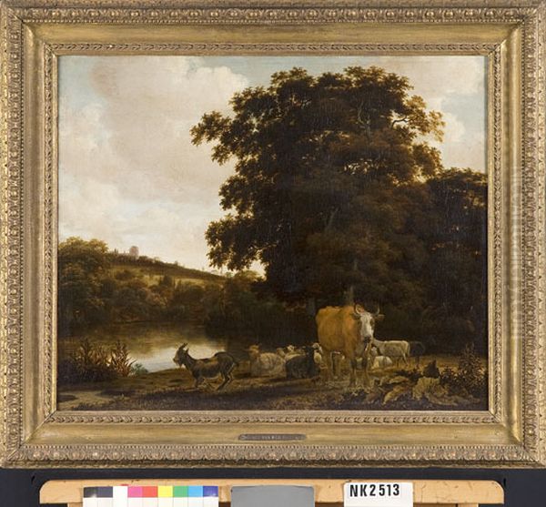 Landschap met vee bij een rivier Oil Painting by Joris van der Haagen or Hagen