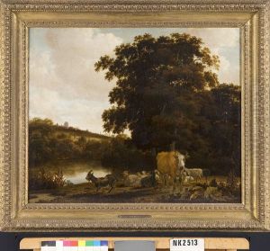 Landschap met vee bij een rivier