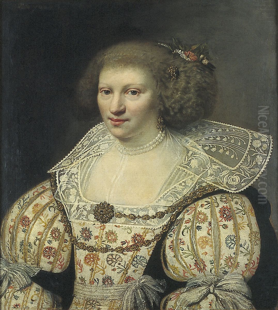 Portrait of an unknown woman Oil Painting by Jan Van Ravesteyn