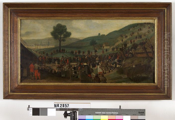 Landschap met kruiswegstatie Oil Painting by Lucas Gassel