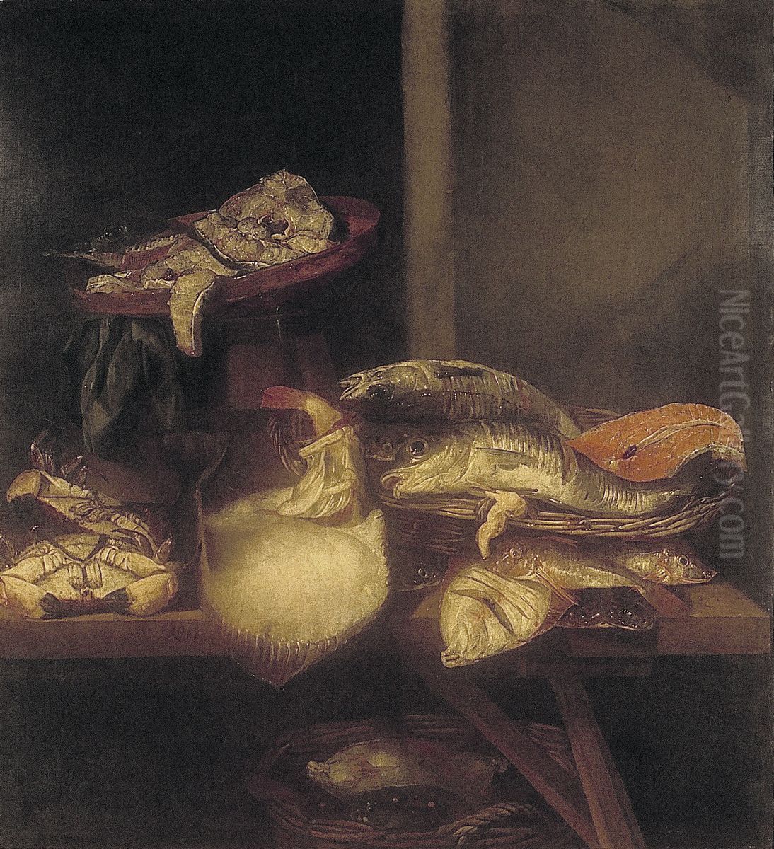 Stilleven met vis op schragentafel Oil Painting by Abraham Van Beijeren