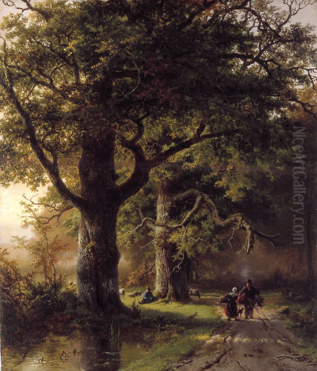 Promeneurs en foret Oil Painting by Barend Cornelis Koekkoek