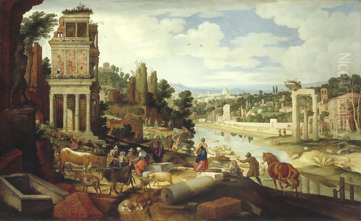 Roman landscape Oil Painting by Willem van Nieulandt II