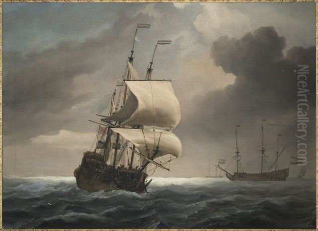 Two three-masters in a freesh breeze Oil Painting by Willem van de Velde the Younger