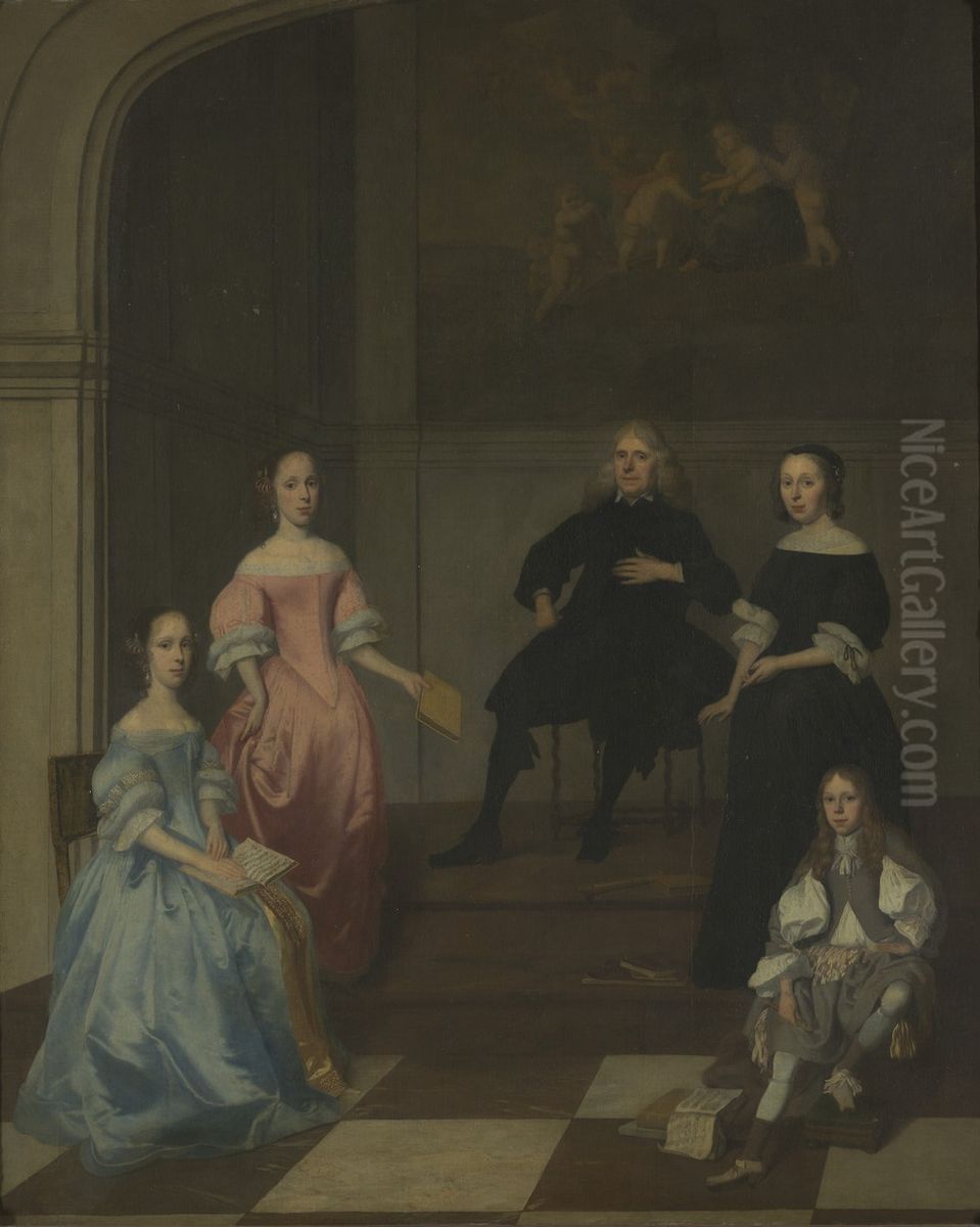 interior with 5 people Oil Painting by Jacob Ochtervelt