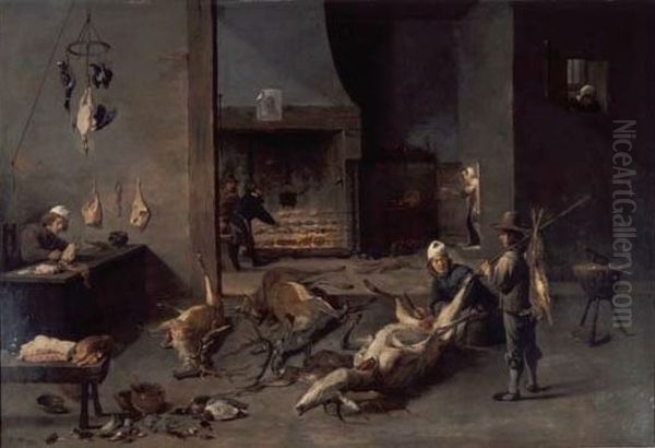 Keukeninterieur met de bereiding van een jachtbuit Oil Painting by David Teniers the Younger