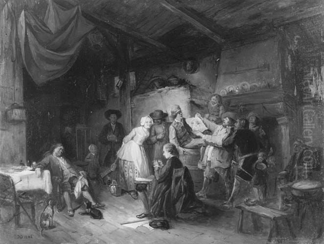 Een tekenaar in een herberg Oil Painting by Jean-Baptiste Madou