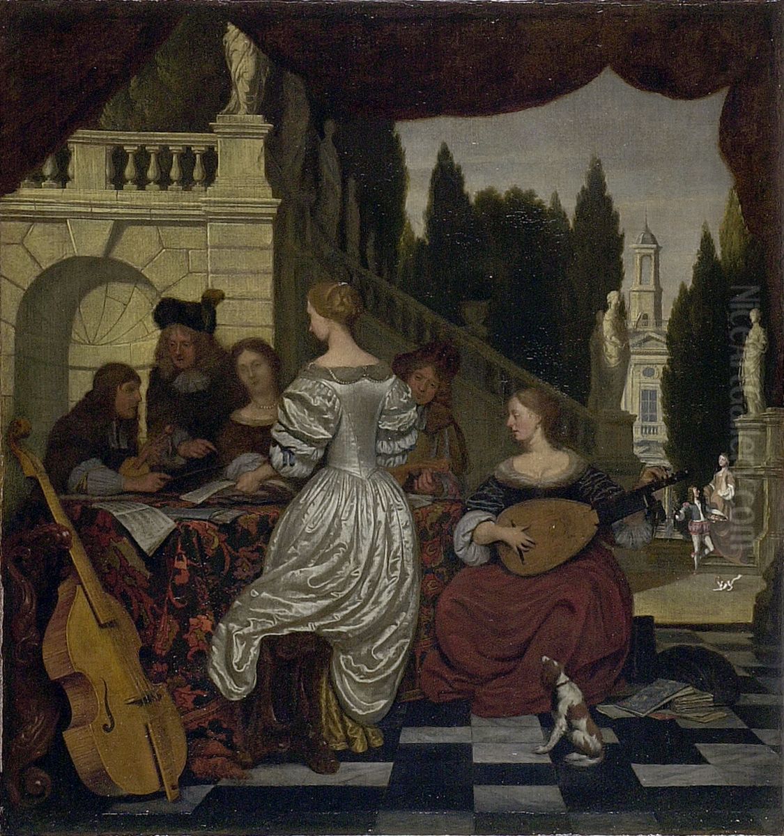 Musical company on a terrace Oil Painting by Michiel van Musscher
