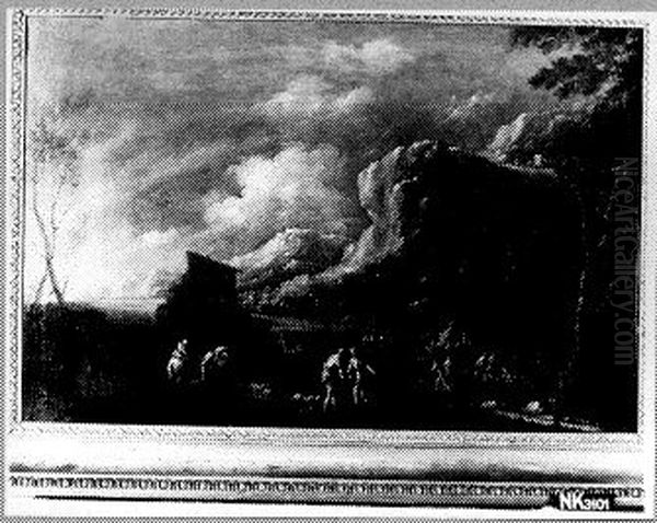 Bergmeer met vissers Oil Painting by Carlo Antonio Tavella, Il Solfarola