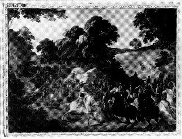 Ruitergevecht in een heuvelig landschap Oil Painting by Sebastiaen Vrancx