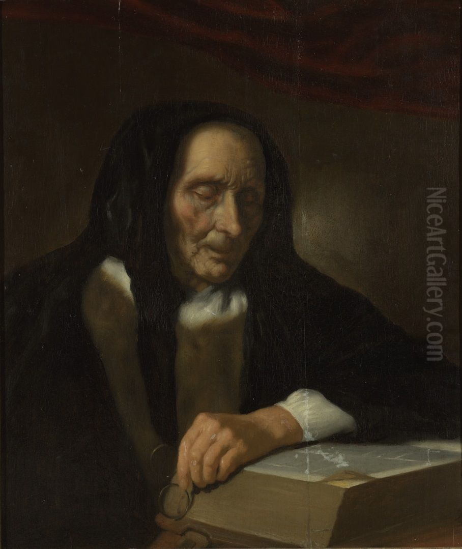 old woman reading Oil Painting by Heiman Dullaart