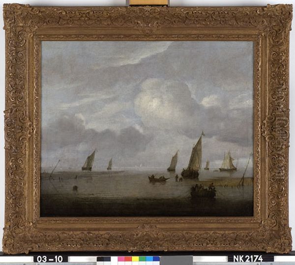 Kalme zee met zeilboten Oil Painting by Jan Van De Cappelle
