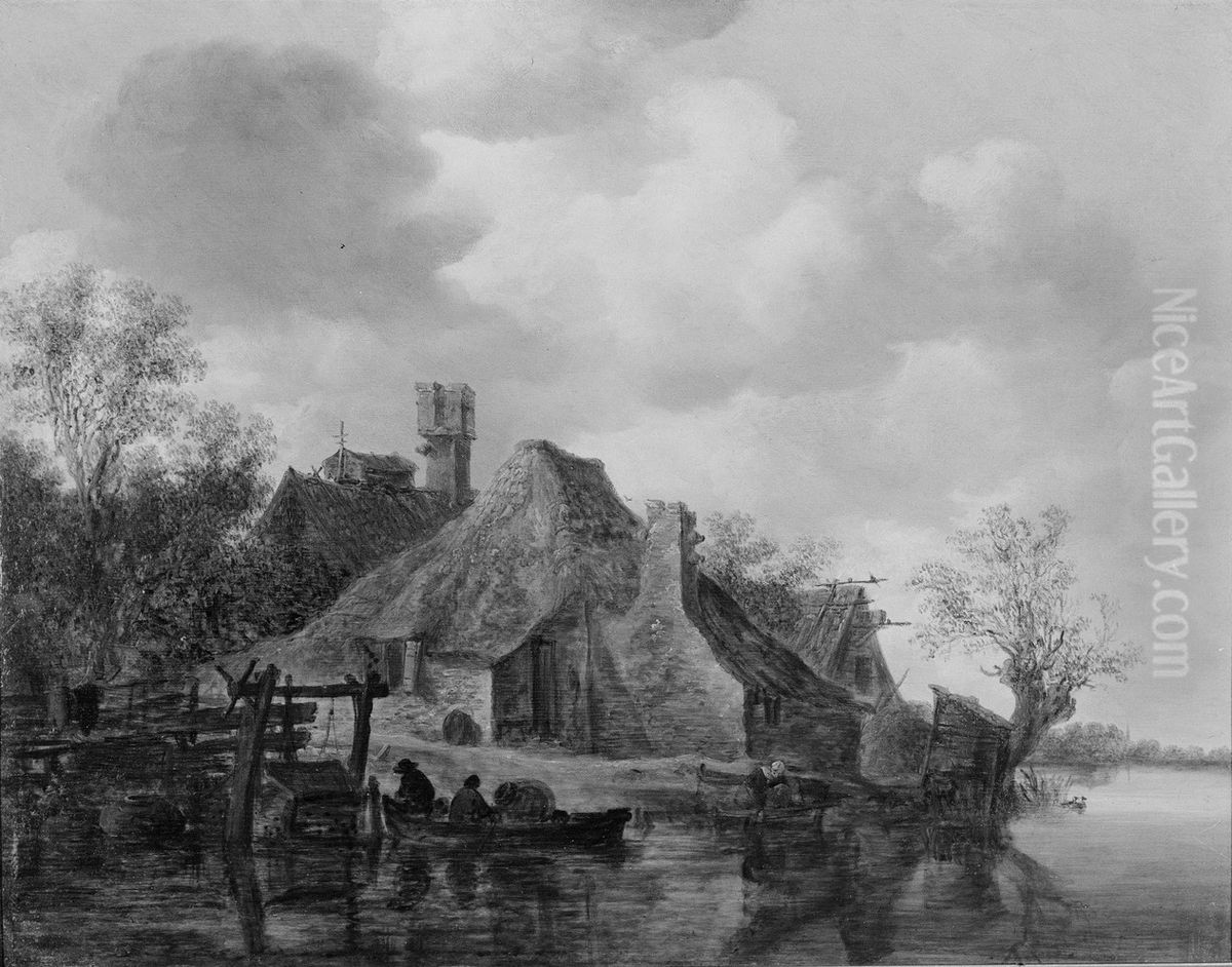 Boerenhoeve aan een water Oil Painting by Jan van Goyen