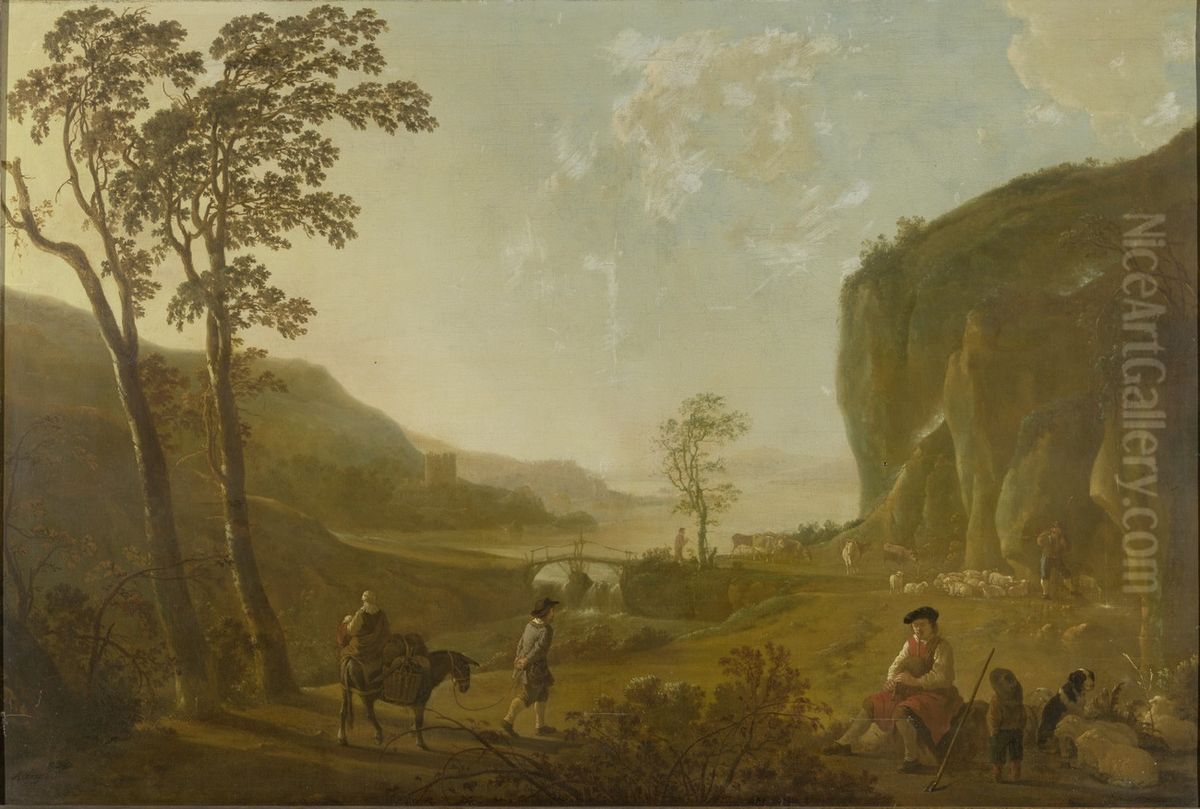 Rocky Landscape with the Rest on the Flight into Egypt Oil Painting by Aelbert Cuyp