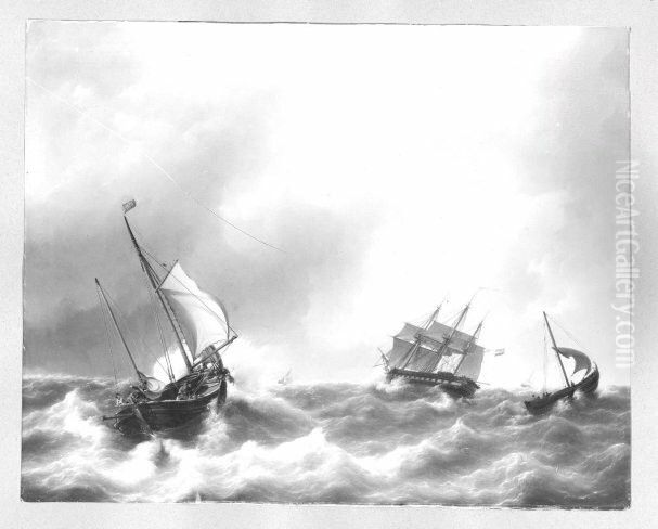 Marina Oil Painting by Petrus Johannes Schotel