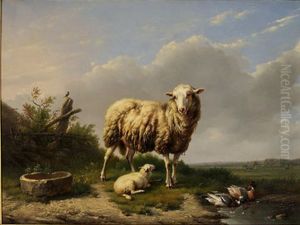 Weide met schaap, lam en eenden