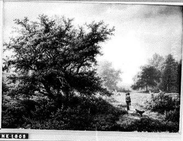 Heide met eikebomen en reiziger Oil Painting by Hendrik Dirk Kruseman van Elten