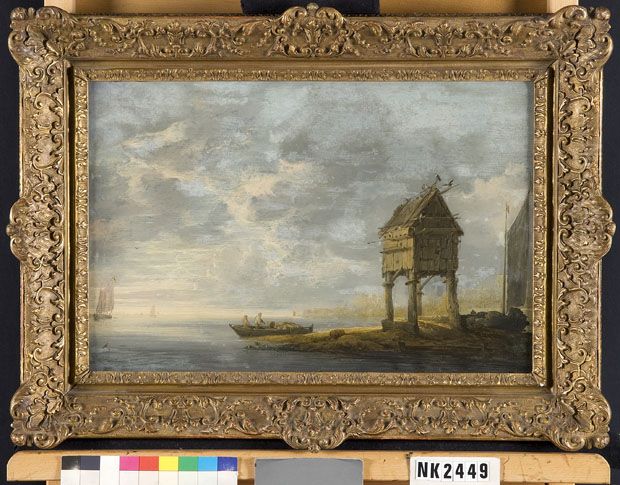 Duiventil aan een brede rivier Oil Painting by Simon De Vlieger