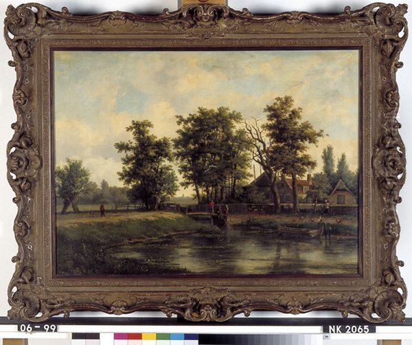 Landschap met boerderij Oil Painting by Marinus Adrianus Koekkoek
