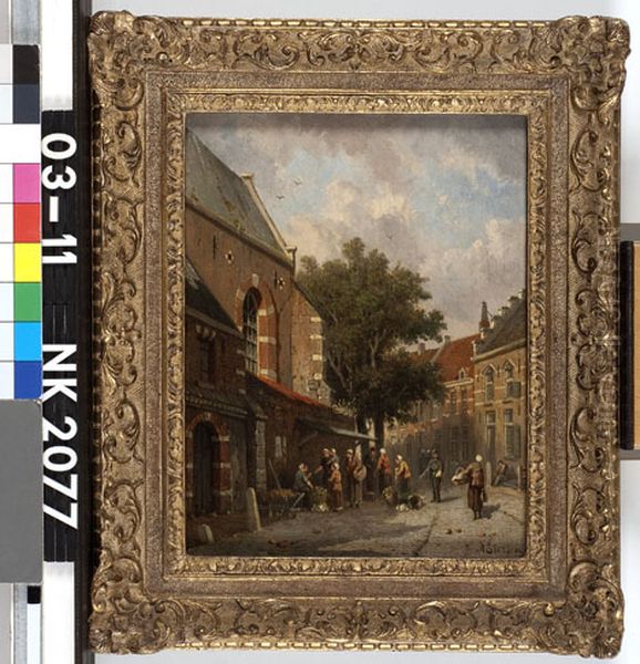 Stadsgezicht bij zomer Oil Painting by Adrianus Eversen