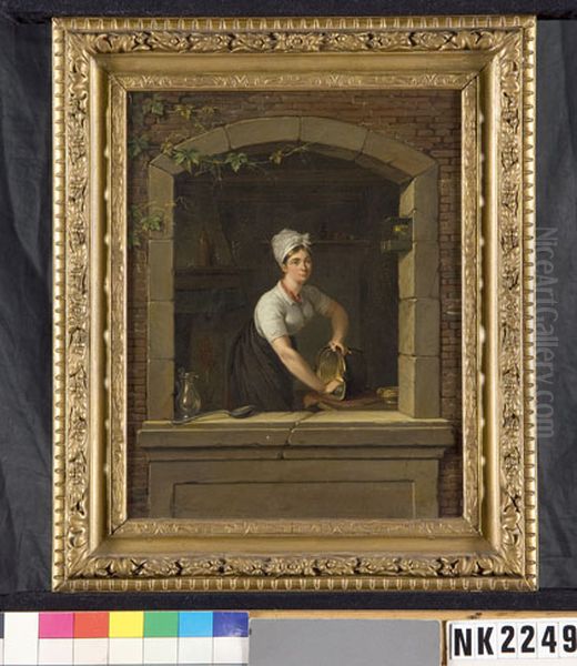 Keukenmeid aan het raam Oil Painting by Johannes Hari