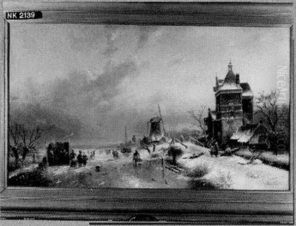 Winter Landscape Oil Painting by Charles Henri Leickert