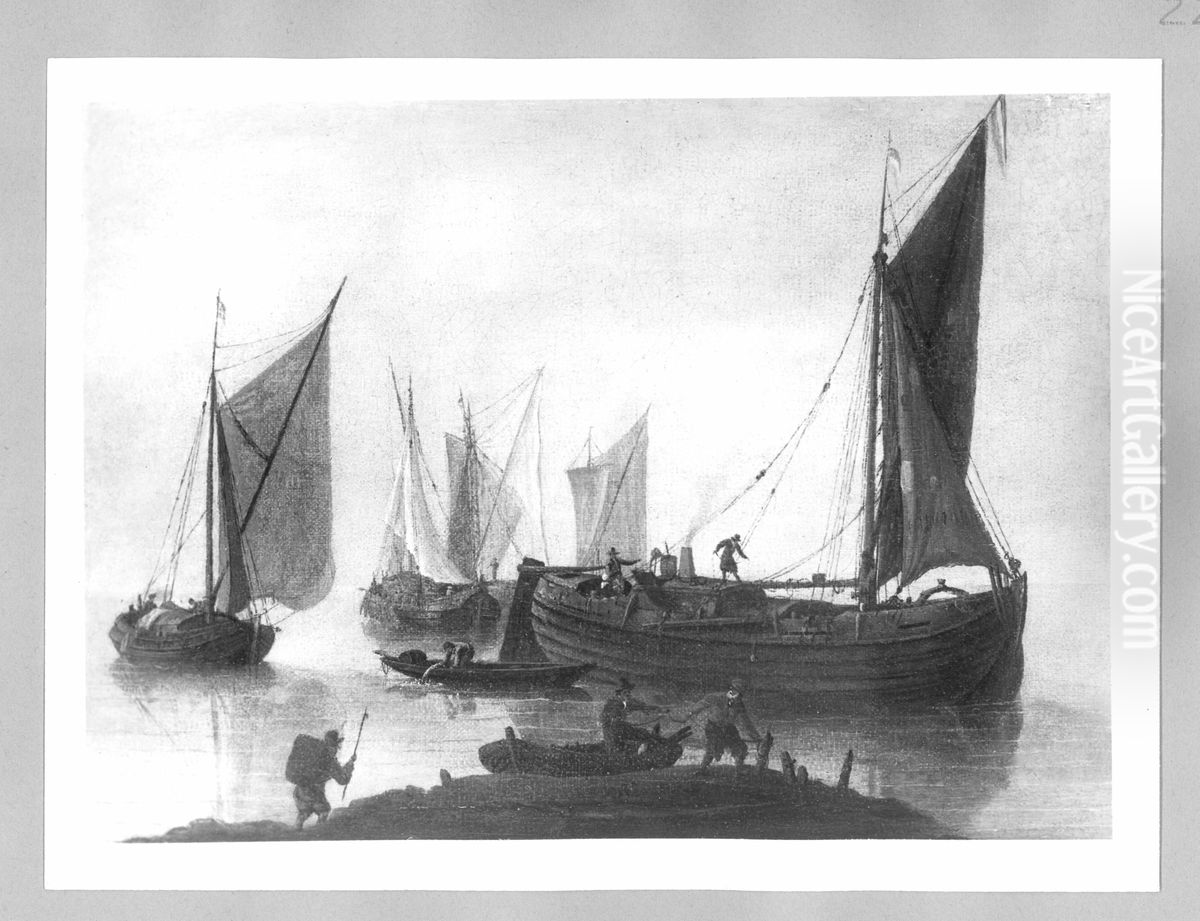 Kalme zee met vissersboten Oil Painting by Jan Van De Cappelle