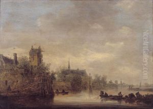 Ommuurde stad aan een rivier Ommuurde stad aan een rivier