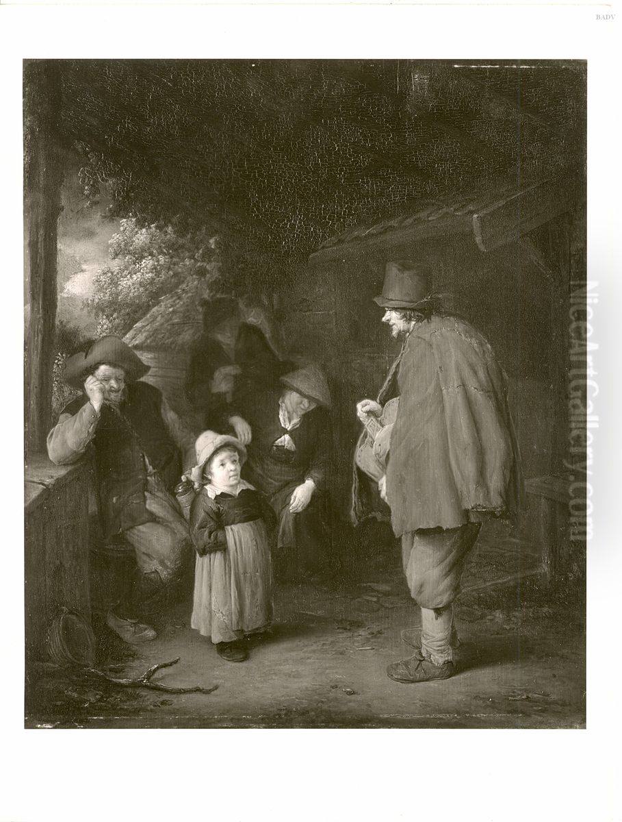A Hurdy-Gurdy Player Oil Painting by Adriaen van Ostade