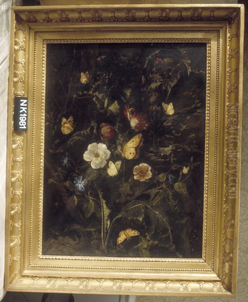 Stilleven met rozen, distels en andere planten Oil Painting by Otto Marseus van Schrieck