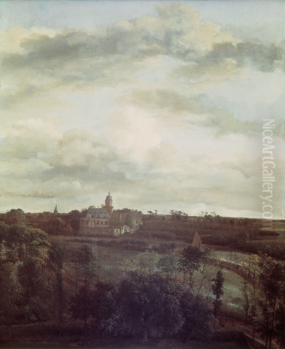 Gezicht op kasteel Nijenrode aan de Vecht Oil Painting by Jan Van Der Heyden