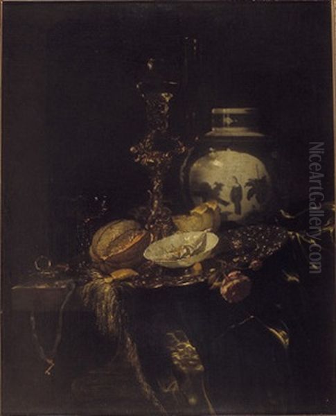 Stilleven met bekerschroef, roemer en dekselpot Oil Painting by Willem Kalf