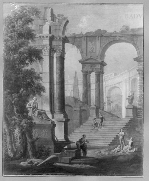 Romische Ruinen mit Staffage Oil Painting by Giovanni Paolo Panini