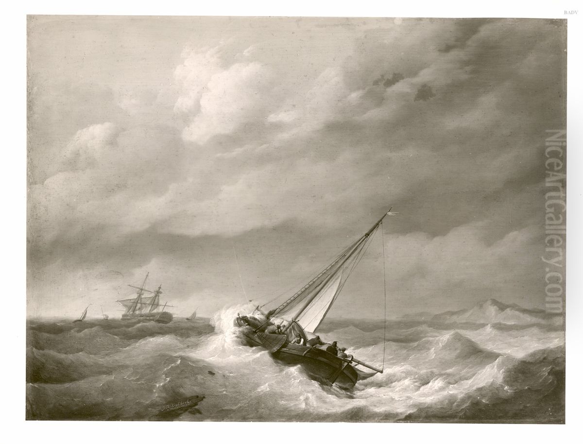 Shipping on Choppy Seas Oil Painting by Johannes Hermanus Koekkoek Snr