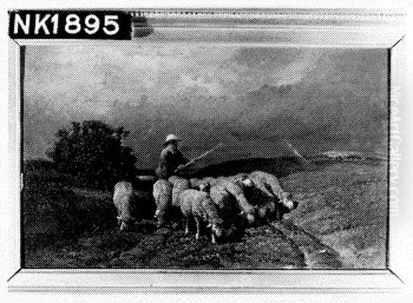 Herder met schapen Oil Painting by Charles Jacque