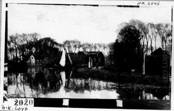 Gezicht op de Vecht te Loenen Oil Painting by Nicolaas Bastert