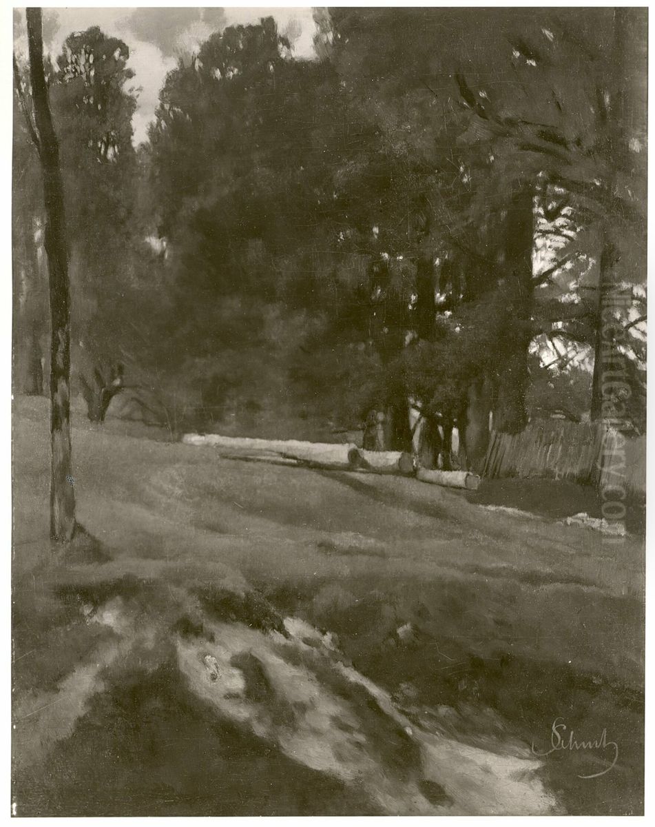 Felled trees on the edge of a wood Oil Painting by Carl Schuch