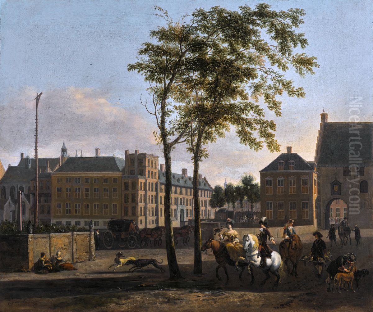 The Plaats in The Hague, with the Groene Zoodje and the Gevangenpoort Oil Painting by Gerrit Adriaenszoon Berckheyde