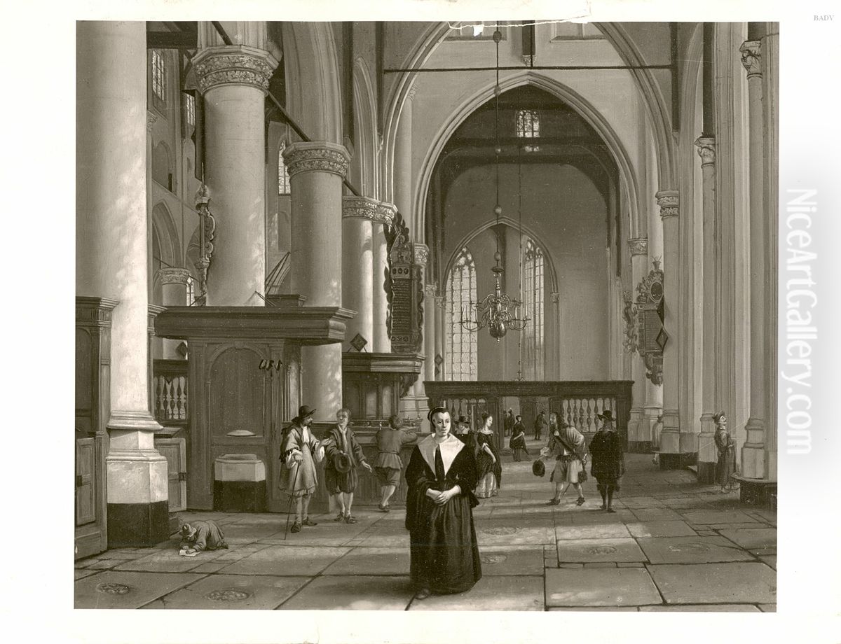 Inneres einer Kirche mit Staffage (St. Laurentius in Rotterdam) Oil Painting by Gerrit Adriaenszoon Berckheyde