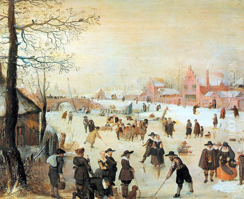 Skaters, Kolf players and Sledges on the Ice Oil Painting by Hendrick Avercamp