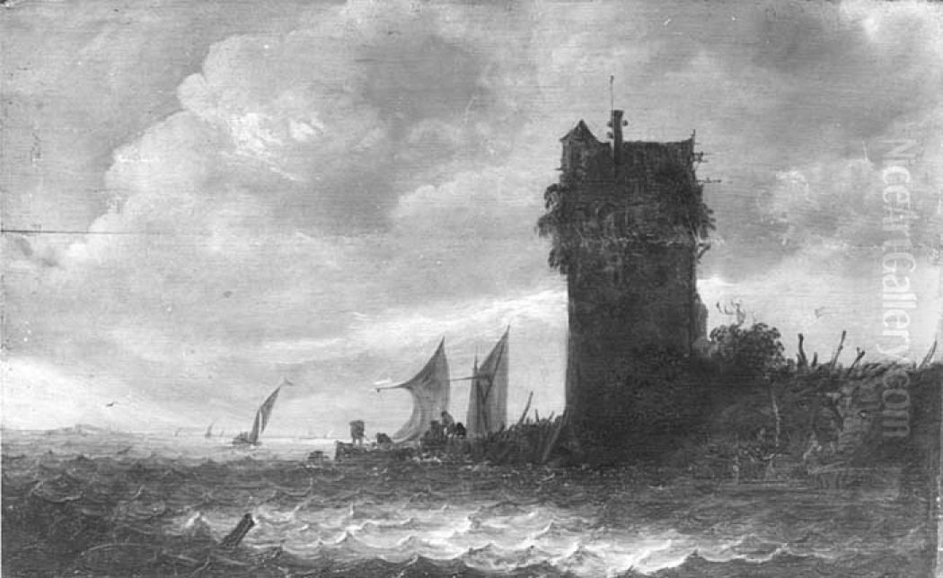 Wasserlandschaft mit Wachtturm Oil Painting by Jan van Goyen