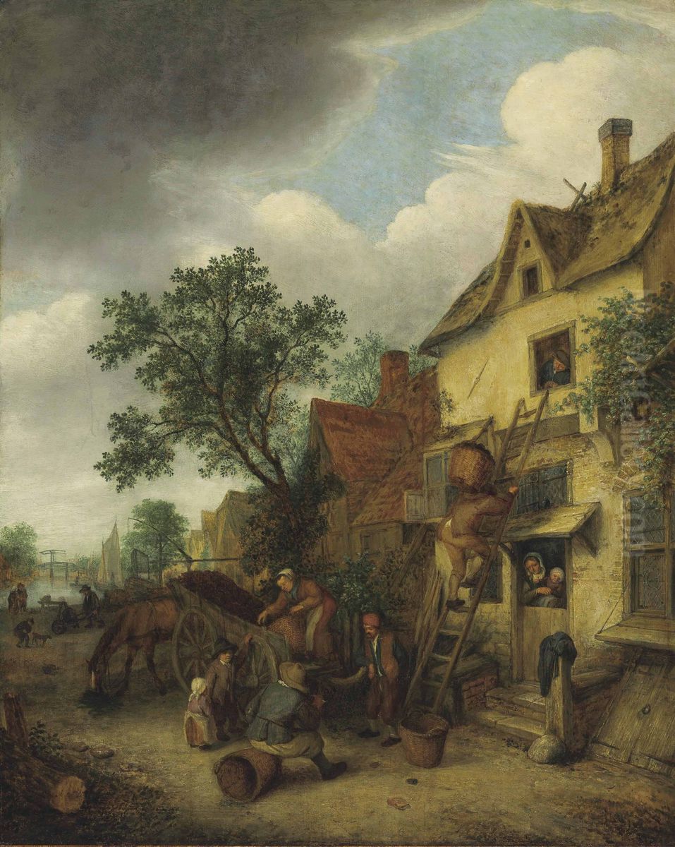 Bauern beim Torfabladen Oil Painting by Adriaen van Ostade