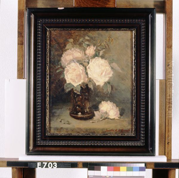 Stilleven met rozen in een vaas Oil Painting by Jacoba De Graaff