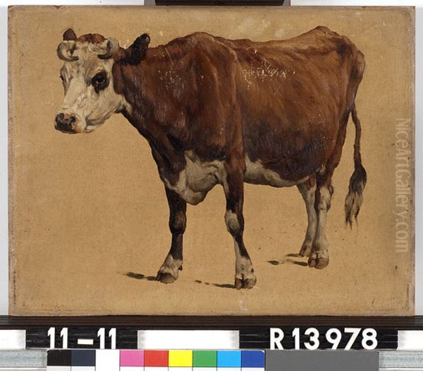 Studie van een roodbonte koe Oil Painting by Johannes-Hubertus-Leonardus de Haas