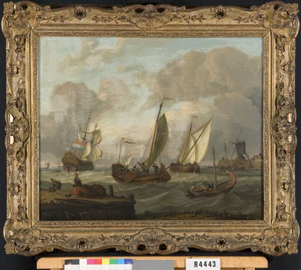 Zeilboten aan de ingang van een haven Oil Painting by Abraham Storck