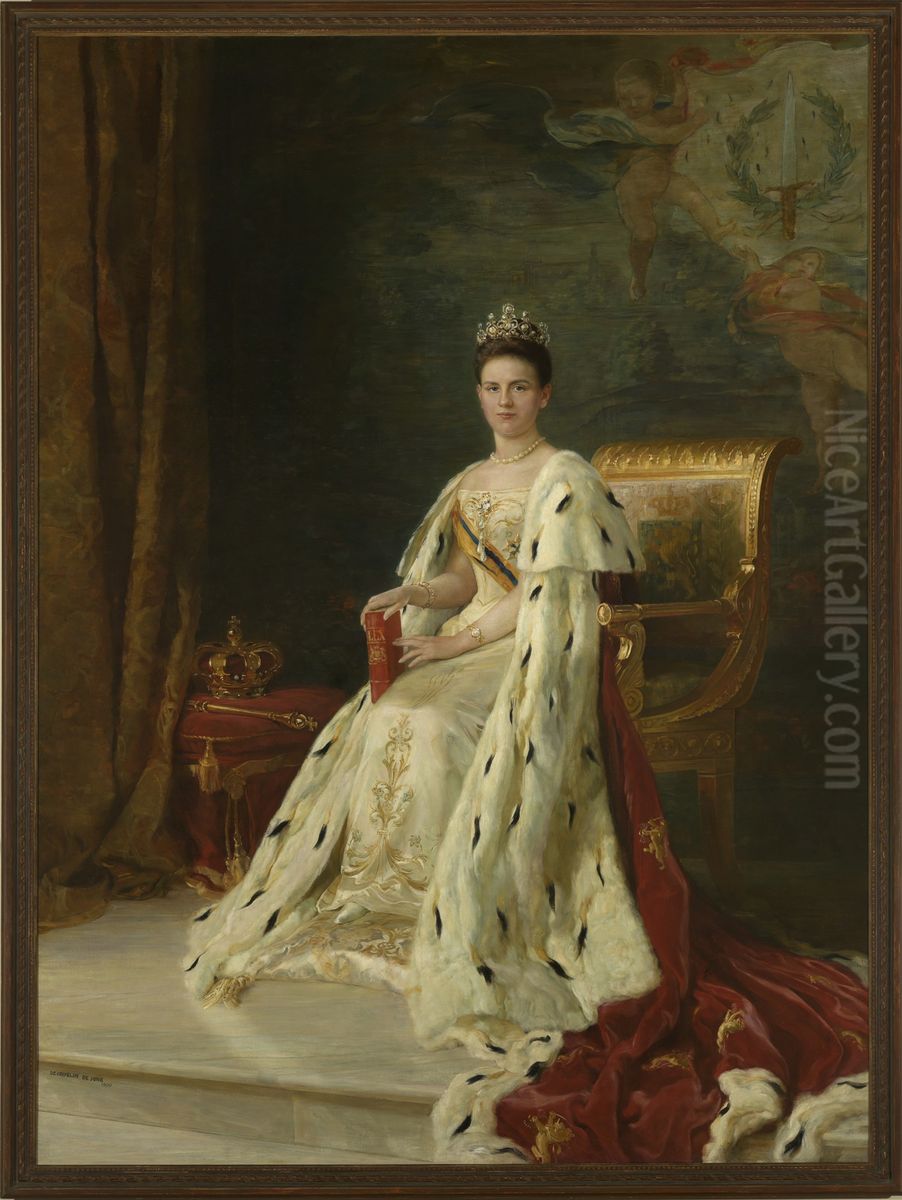 Wilhelmina (1880-1962), Koningin der Nederlanden Oil Painting by Pieter De Josselin De Jong
