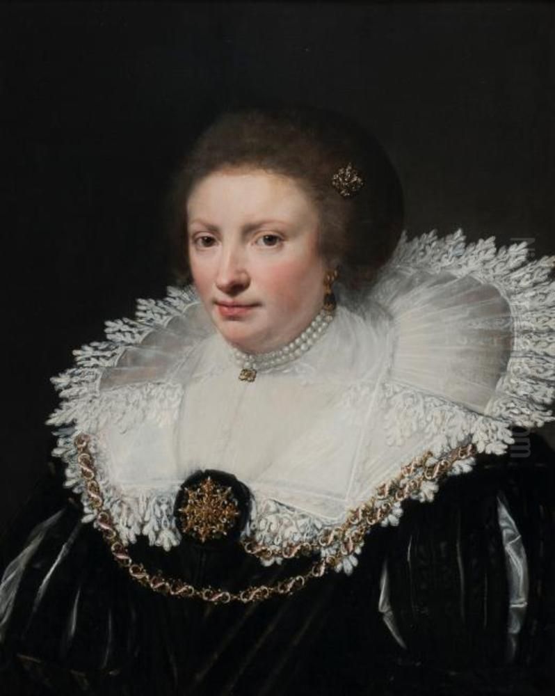Portrait of Wilhelmina van Arckell (?-1628) Oil Painting by Jan Van Ravesteyn