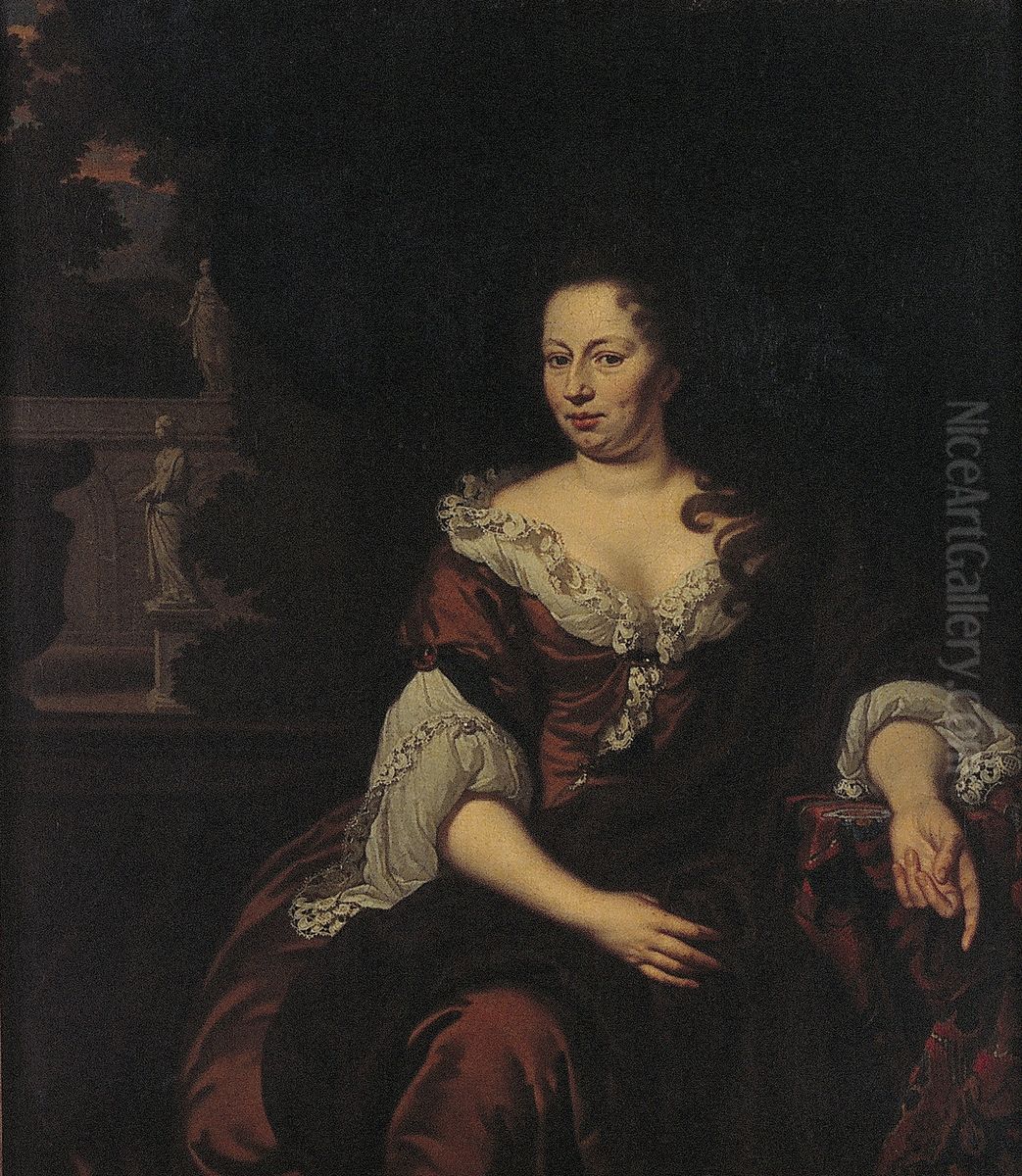 Portret van Agatha van Loon (1666-1699) Oil Painting by Michiel van Musscher