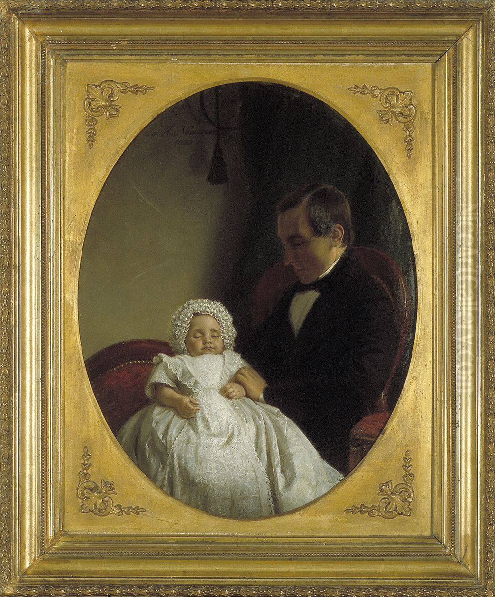 Levinus Wilhelmus Christiaan Keuchenius (1822-1893) met zijn overleden zoontje Anton W.F Keuchenius (1856-1857). Oil Painting by Johan Heinrich Neuman