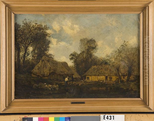 Farmyard with sheep Oil Painting by Prosper Marilhat